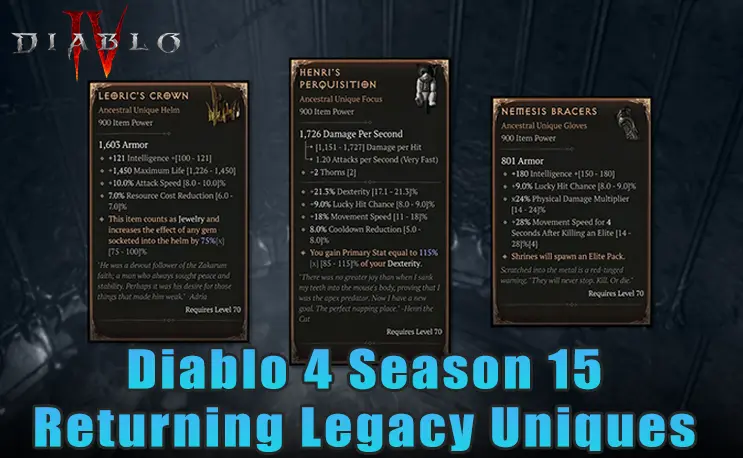 D4 Season 15 PTR 3.2.0: Returning Classic Uniques & Stats