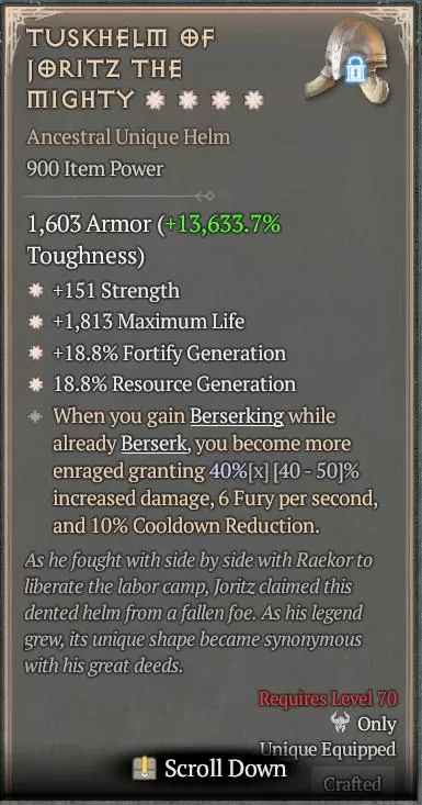 BUY TUSKHELM OF JORITZ THE MIGHTY 1S#31623-Diablo 4 Items
