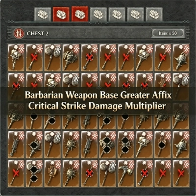 Barbarian Weapon Base Greater Affix Crit Damage items x 50