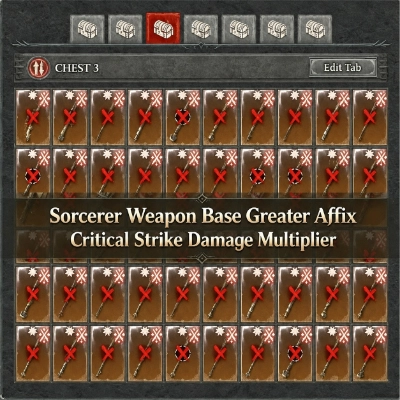 Sorcerer Weapon Base Greater Affix Crit Damage items x 50