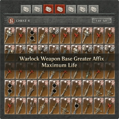 Warlock Weapon Base Greater Affix Max Life items x 50