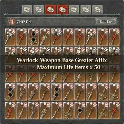 Warlock Weapon Base Greater Affix Max Life items x 50