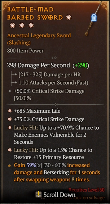 BATTLE-MAD BARBED SWORD 6S#31145