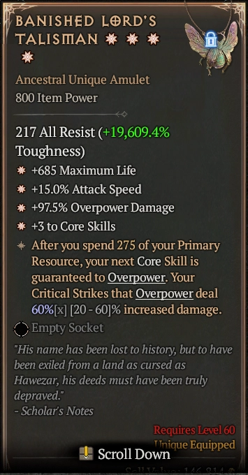 BANISHED LORD'S TALISMAN 6S#31145