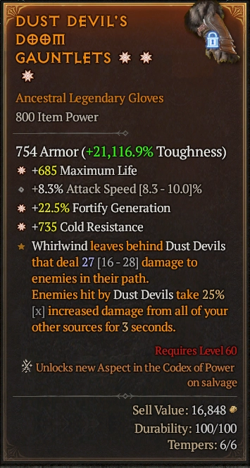 DUST DEVIL'S DOOM GAUNTLETS 1S#3640