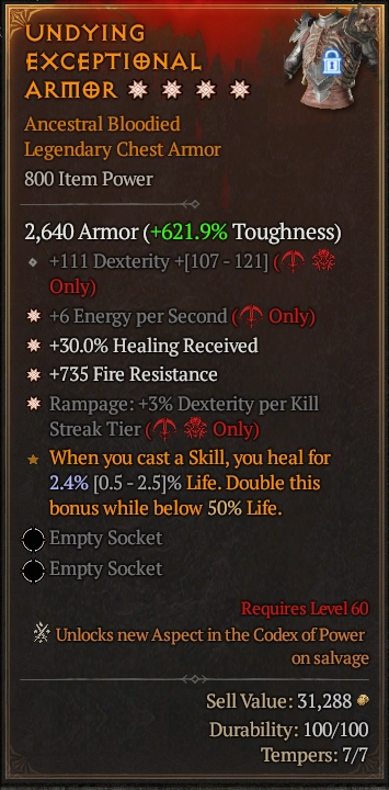 UNDYING EXCEPTIONAL ARMOR 6S#31582