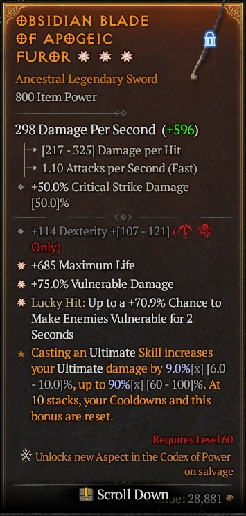 BSIDIAN BLADE OF APOGEIC FUROR 6S#31582