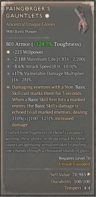 BUY PAINGORGER'S GAUNTLETS 1S#31804-Diablo 4 Items