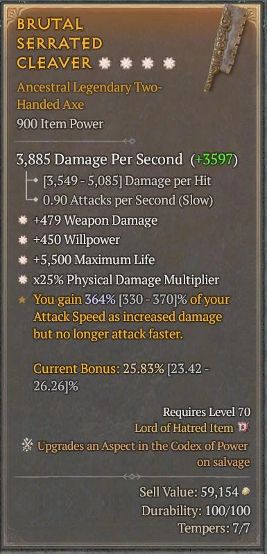 BUY BRUTAL SERRATED CLEAVER 6S#31804-Diablo 4 Items