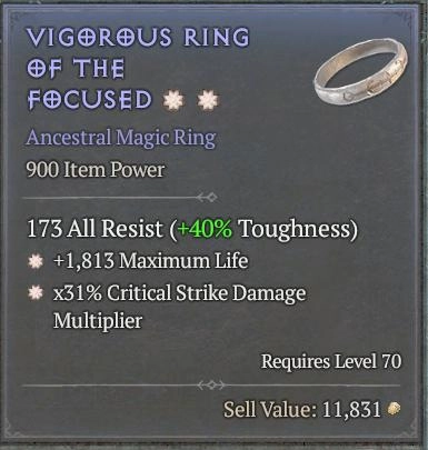 BUY VIGOROUS RING OF THE FOCUSED 511-3S#31870-Diablo 4 Items