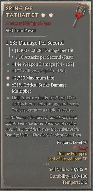 BUY SPINE OF TATHAMET 5S#31870-Diablo 4 Items