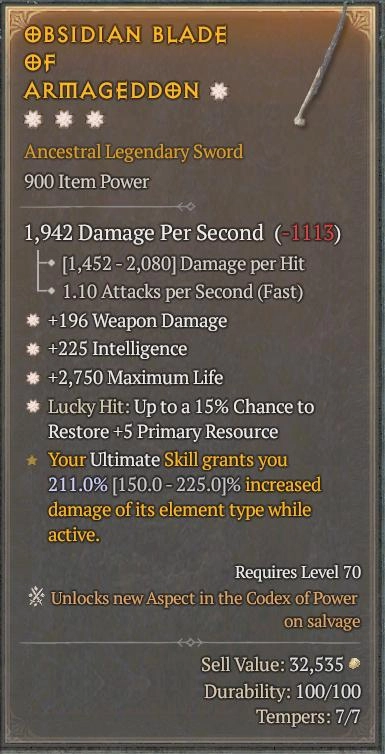 BUY BSIDIAN BLADE OF ARMAGEDDON 5S#31870-Diablo 4 Items