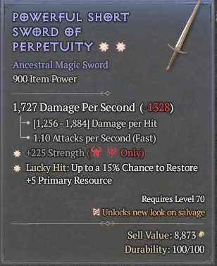 BUY EDIT TAB POWERFUL SHORT SWORD OF PERPETUITY 5S#31870-Diablo 4 Items