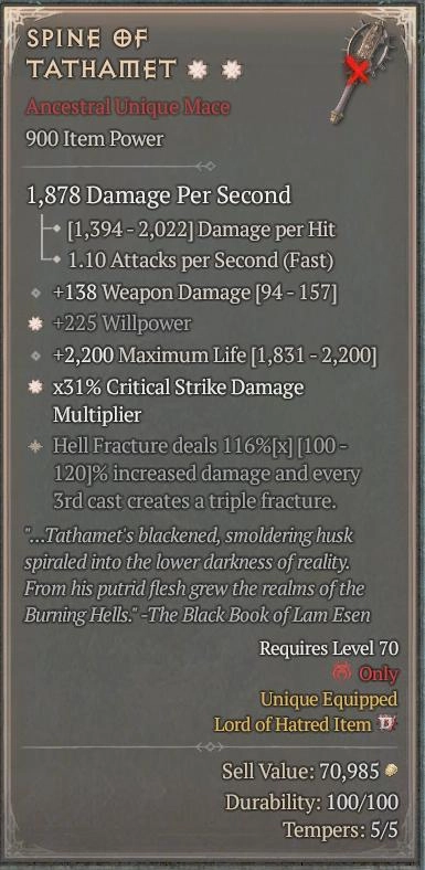 BUY SPINE OF TATHAMET 5S#31870-2-Diablo 4 Items