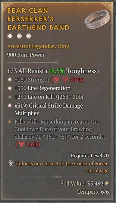 BUY BEAR CLAN BERSERKER'S EARTHEND BAND 7S#31870-Diablo 4 Items