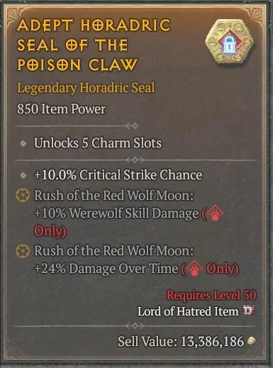 BUY ADEPT HORADRIC SEAL OF THE POISON CLAW 1S#3312-Diablo 4 Items