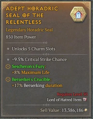 BUY ADEPT HORADRIC SEAL OF THE RELENTLESS 1S#3312-Diablo 4 Items