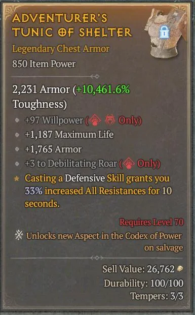 BUY ADVENTURER'S TUNIC OF SHELTER 4S#3312-Diablo 4 Items