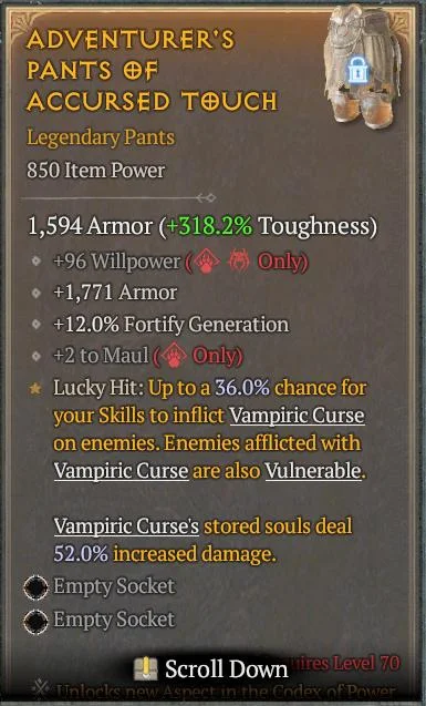 BUY ADVENTURER'S PANTS OF ACCURSED TOUCH 4S#3312-Diablo 4 Items
