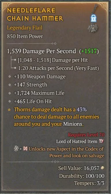 BUY NEEDLEFLARE CHAIN HAMMER 5S#3312-Diablo 4 Items