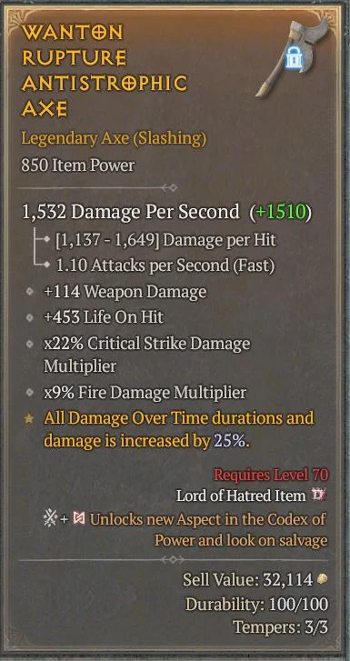 BUY WANTON RUPTURE ANTISTROPHIC AXE 5S#3312-Diablo 4 Items