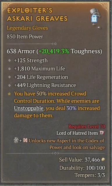 BUY EXPLOITER'S ASKARI GREAVES 5S#3312-Diablo 4 Items