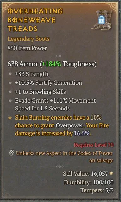 BUY OVERHEATING BONEWEAVE TREADS 5S#3312-Diablo 4 Items
