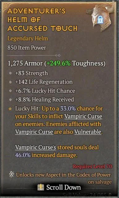 BUY ADVENTURER'S HELM OF ACCURSED TOUCH 6S#3312-Diablo 4 Items