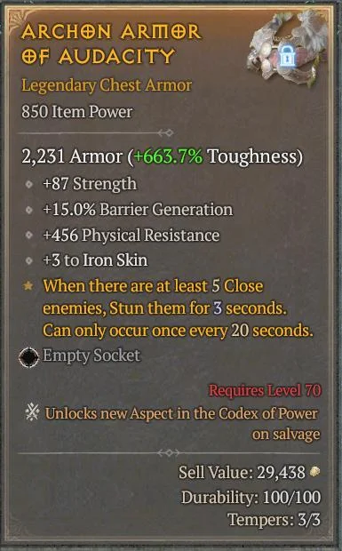 BUY ARCHON ARMOR OF AUDACITY 6S#3312-Diablo 4 Items