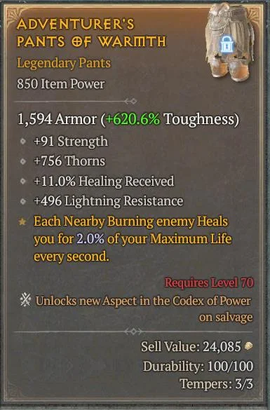 BUY ADVENTURER'S PANTS OF WARMTH 6S#3312-Diablo 4 Items