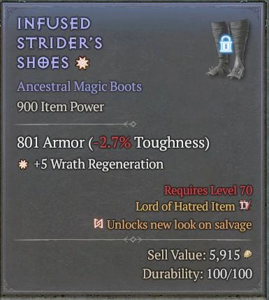 BUY INFUSED STRIDER'S SHOES 7S#3312-Diablo 4 Items