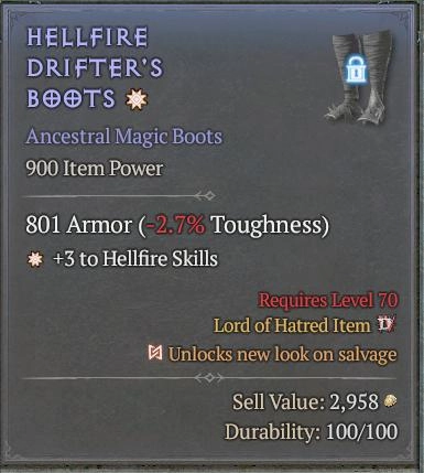 BUY HELLFIRE DRIFTER'S BOOTS 7S#3312-Diablo 4 Items