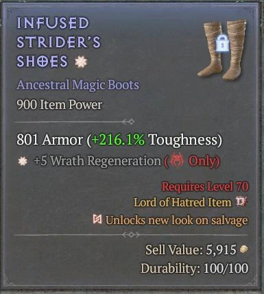 BUY INFUSED STRIDER'S SHOES 2S#3312-Diablo 4 Items