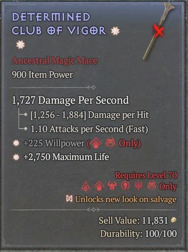 BUY DETERMINED CLUB OF VIGOR 2S#3312-Diablo 4 Items