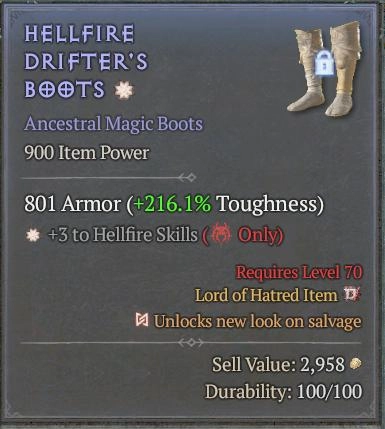 BUY HELLFIRE DRIFTER'S BOOTS 2S#3312-Diablo 4 Items