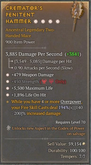BUY CREMATOR'S PENITENT HAMMER 1S#33948-Diablo 4 Items