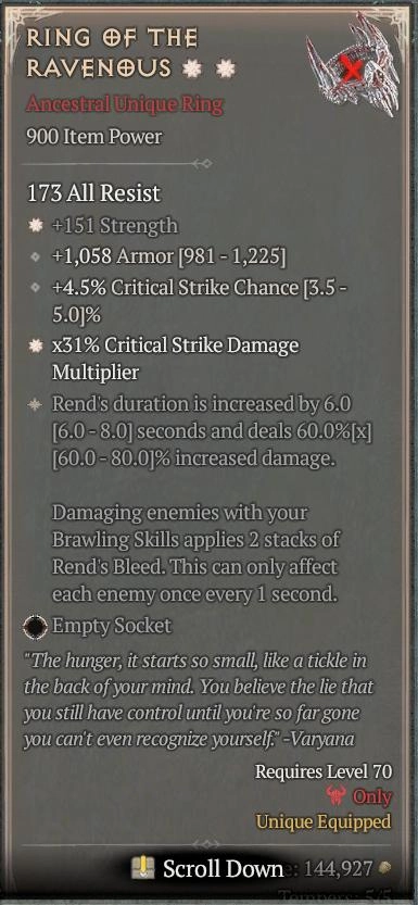 BUY RING OF THE RAVENOUS 3S#33948-Diablo 4 Items