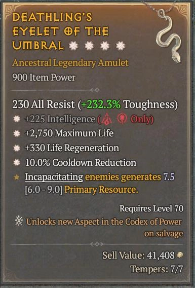 BUY DEATHLING'S EYELET OF THE UMBRAL 4S#33948-Diablo 4 Items