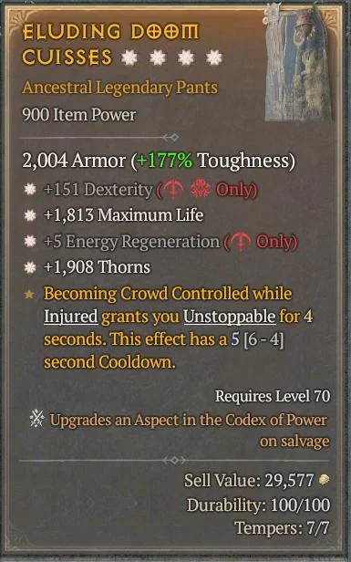 BUY ELUDING DOOM CUISSES 7S-0#33948-Diablo 4 Items