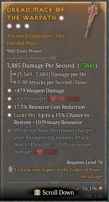 BUY DREAD MACE OF THE WARPATH 5S-0#33948-Diablo 4 Items