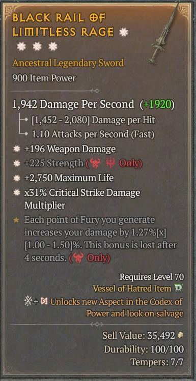 BUY BLACK RAIL OF LIMITLESS RAGE 7S-0#33948-Diablo 4 Items