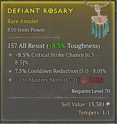 BUY DEFIANT ROSARY 56-4S#3938-Diablo 4 Items