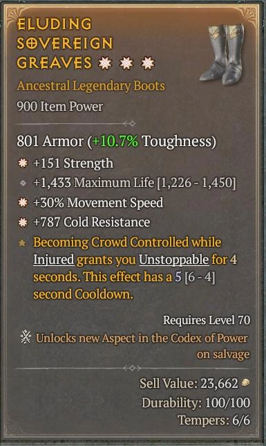 BUY ELUDING SOVEREIGN GREAVES 56-4S#3938-Diablo 4 Items