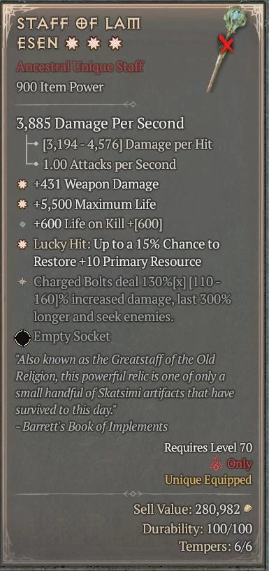 BUY STAFF OF LAM ESEN 56-4S#3938-Diablo 4 Items
