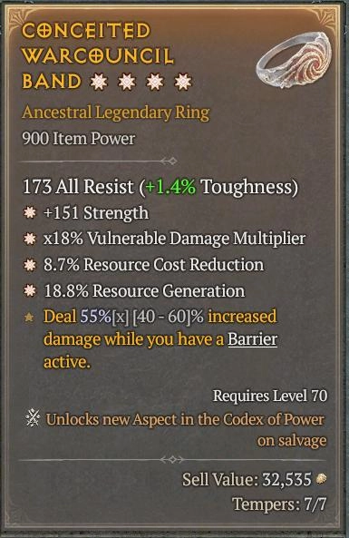 BUY CONCEITED WARCOUNCIL BAND 56-5S#3938-Diablo 4 Items