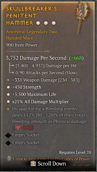 BUY SKULLBREAKER'S PENITENT HAMMER 56-5S#3938-Diablo 4 Items