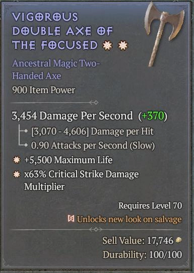 BUY VIGOROUS DOUBLE AXE OF THE FOCUSED 56-5S#3938-Diablo 4 Items