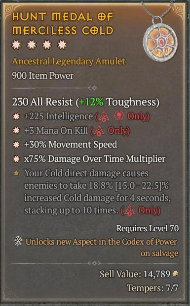BUY HUNT MEDAL OF MERCILESS COLD 56-5S#3938-Diablo 4 Items