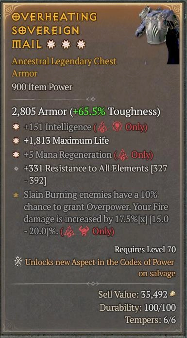 BUY OVERHEATING SOVEREIGN MAIL 56-5S#3938-Diablo 4 Items