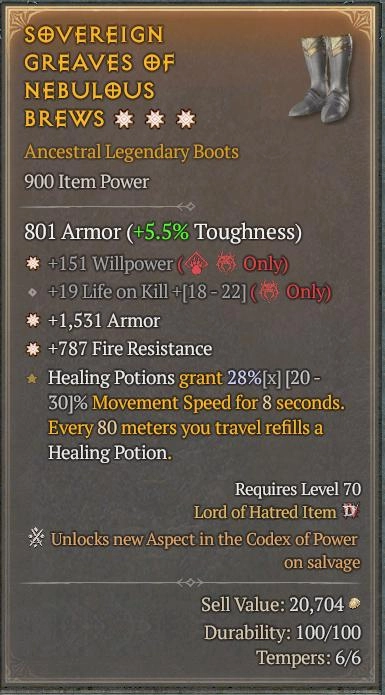 BUY SOVEREIGN GREAVES OF NEBULOUS BREWS 56-5S#3938-Diablo 4 Items